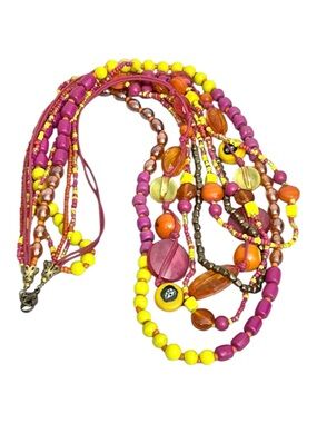 14 Vintage Pink, Yellow & Orange Multistrand Beaded Necklace